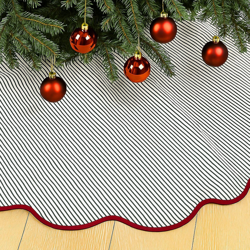 Christmas Tree Skirt Cotton Floral Block Tree Skirt in Nature Color Xmas Party Seasonal Holiday Decoration Indoor