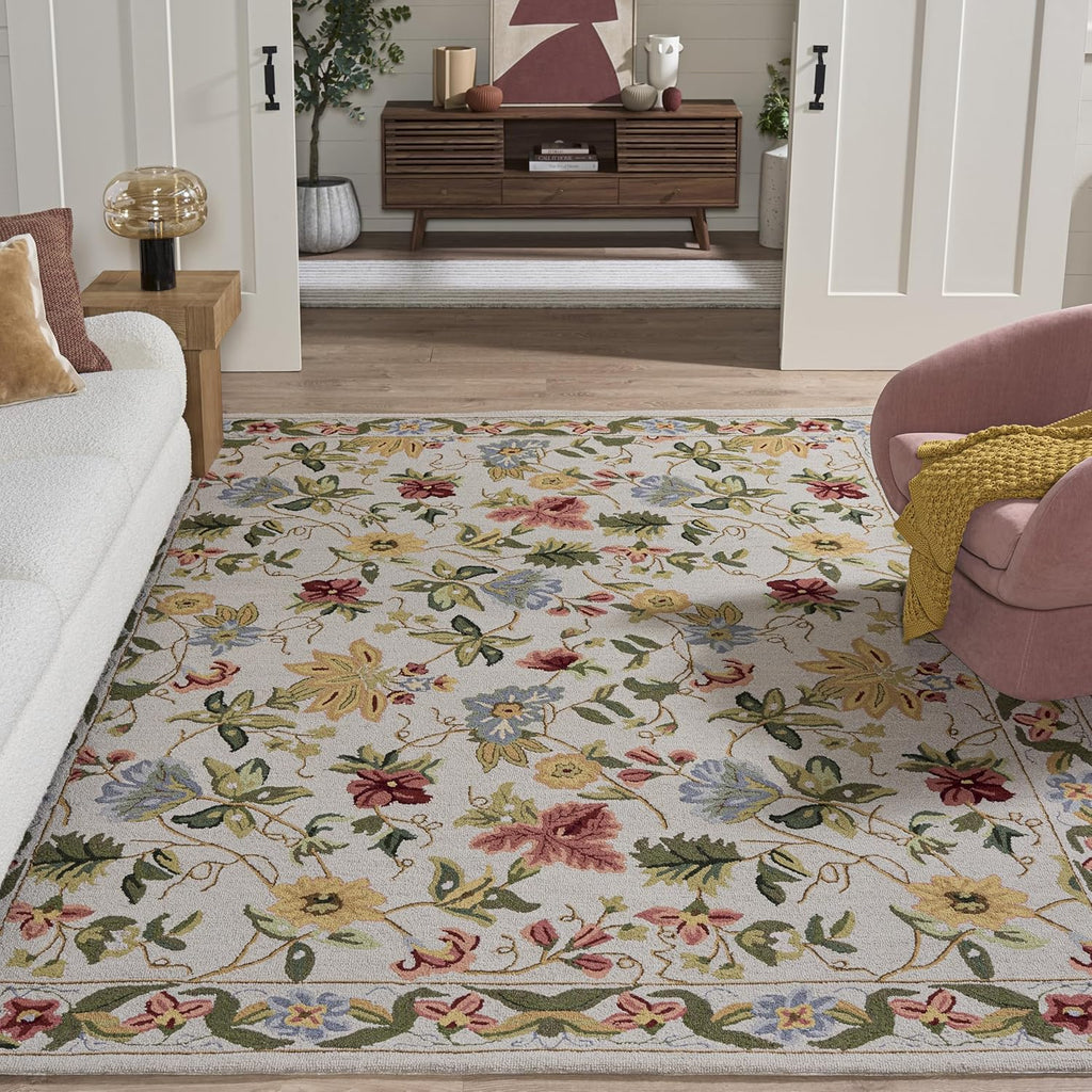 Area Rug 8x10 - Chelsea - Large - Grey, Hand-Hooked French Country Floral Wool