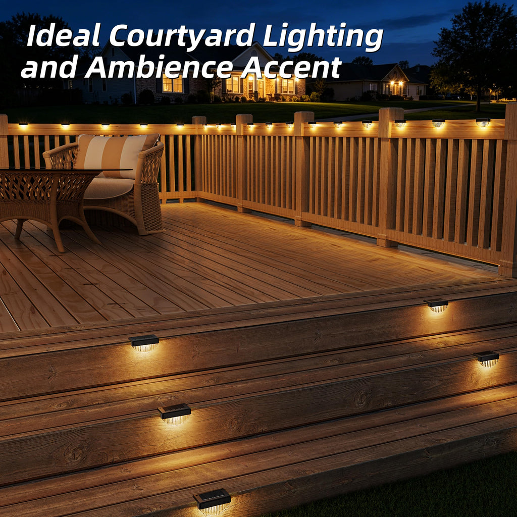 24 Pack Solar Deck Lights Outdoor, Warm White LED Solar Step Lights for Outside, Waterproof Fence Light, Deck