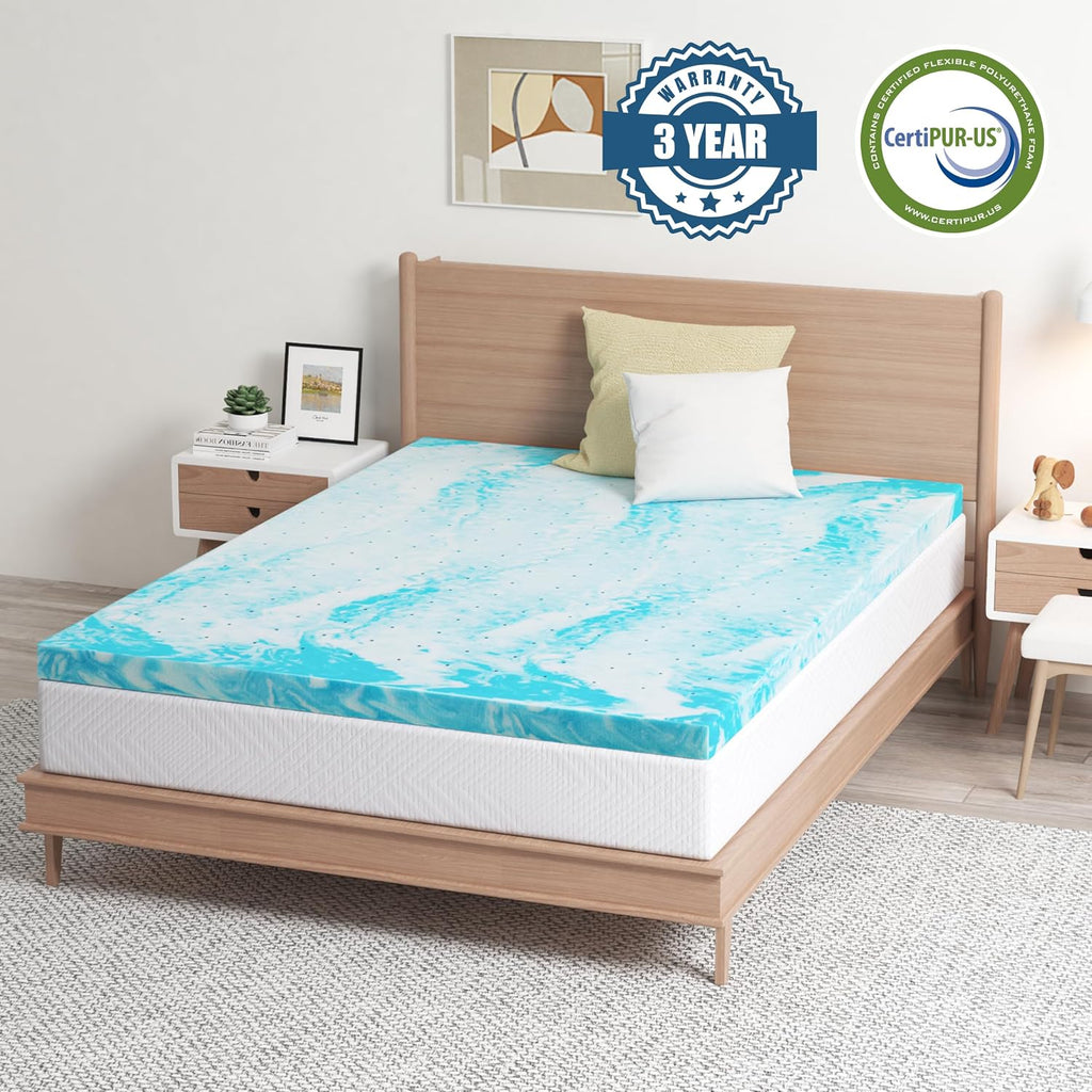 EGO 3 Inch Queen Mattress Topper Gel Memory Foam for Pressure Relief | Cooling Gel Infused, Ventilated Design Bed