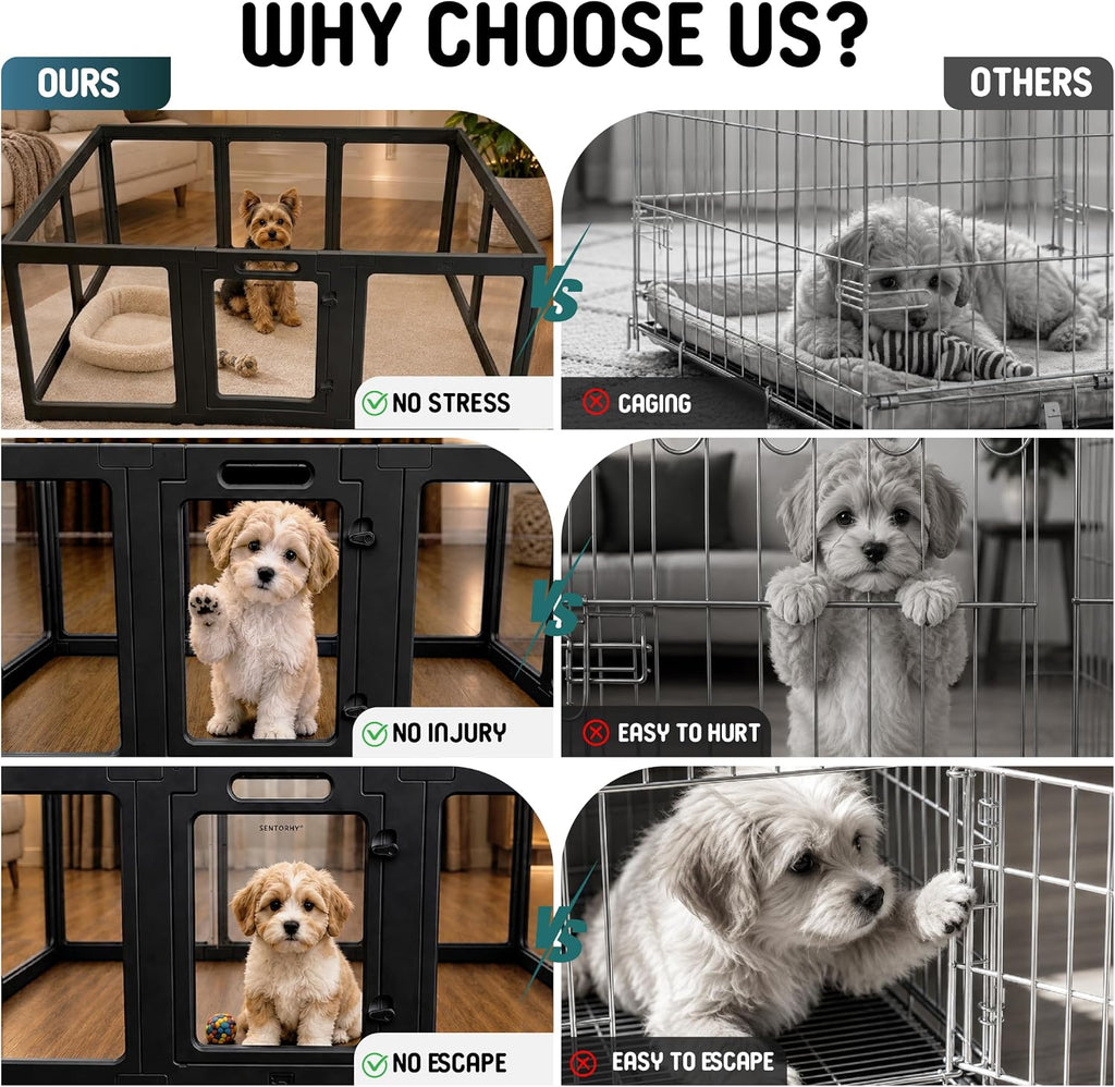 Transparent Indoor Dog Playpen with Safety Lock, Indoor Dog Fence for Small & Medium Pets | Secure, Stylish, Easy