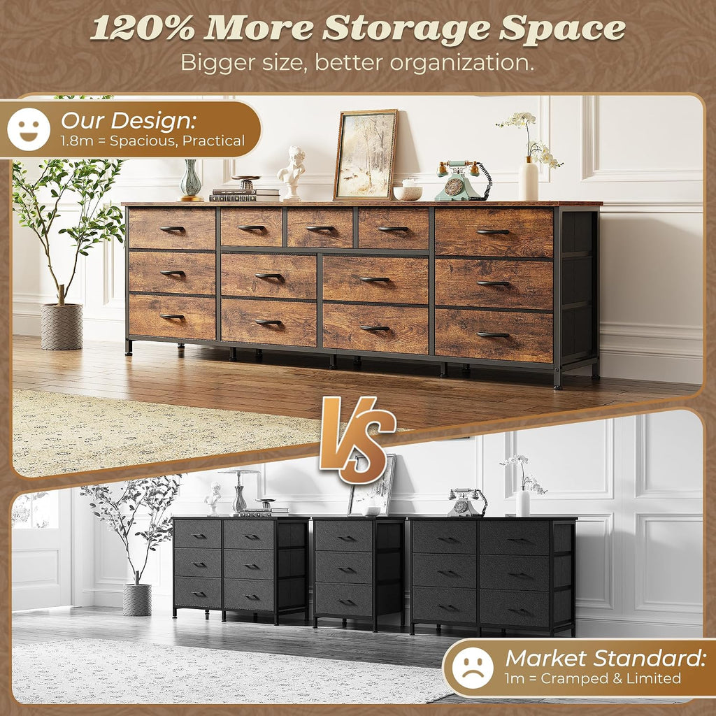 70 Inch Dresser , TV Stand for 65, 75, 80 Inch TV, 13 Fabric Drawer Long Dresser, Large Entertainment Center , Wide
