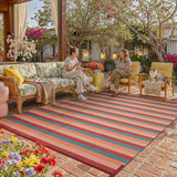 Outdoor Waterproof Patio Rug 8x10 Plastic Straw Reversible Outside Orange Red Colorful Striped Carpe
