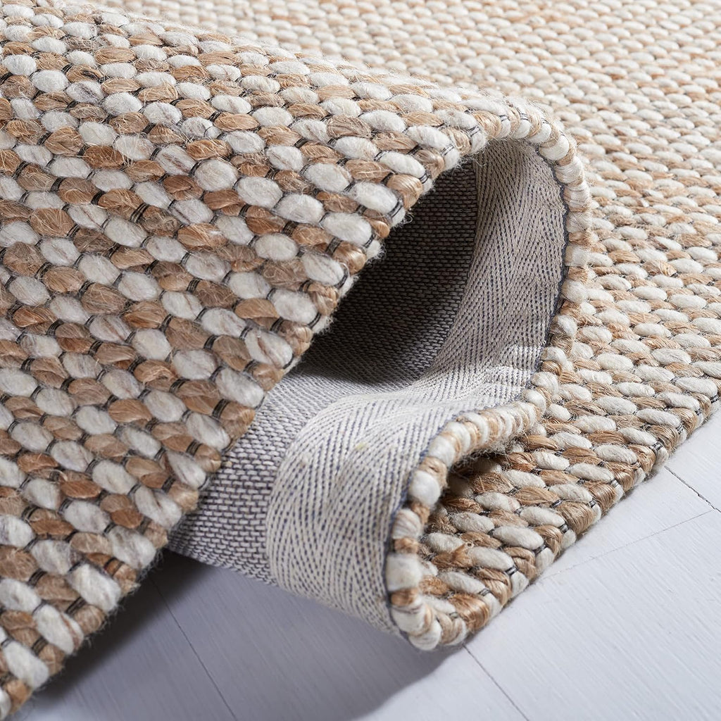 Natural Fiber Collection Area Rug - 8' Square, Natural & Beige, Handmade Farmhouse Jute & Wool, Ideal for High
