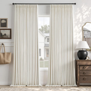 92 Inch Pinch Pleated 100% Blackout Linen Curtains for Bedroom 50 Inch Wide 2 Panels Double Layer Natural Pleat