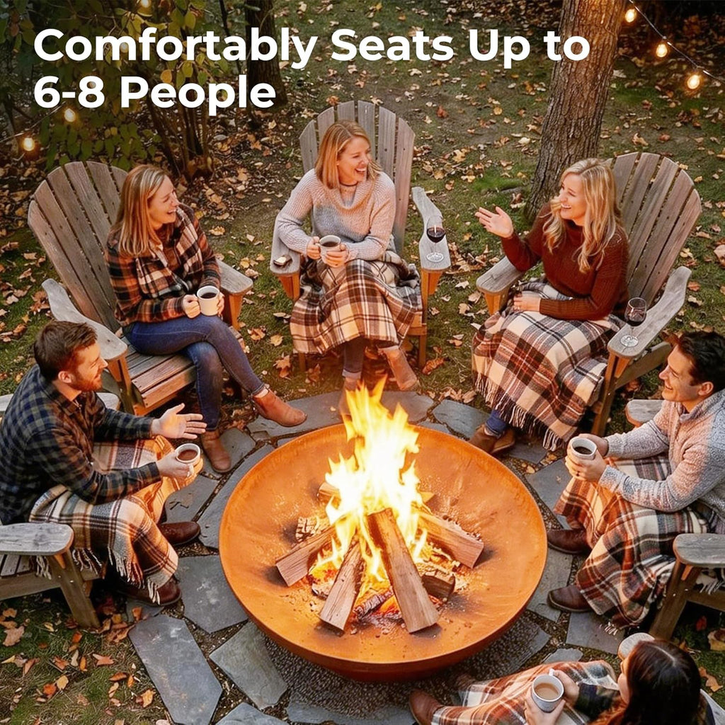 Fire Pit for Outside Wood Burning, 35.5 Inch Large Round Firepit Bowl Outdoor and Patio