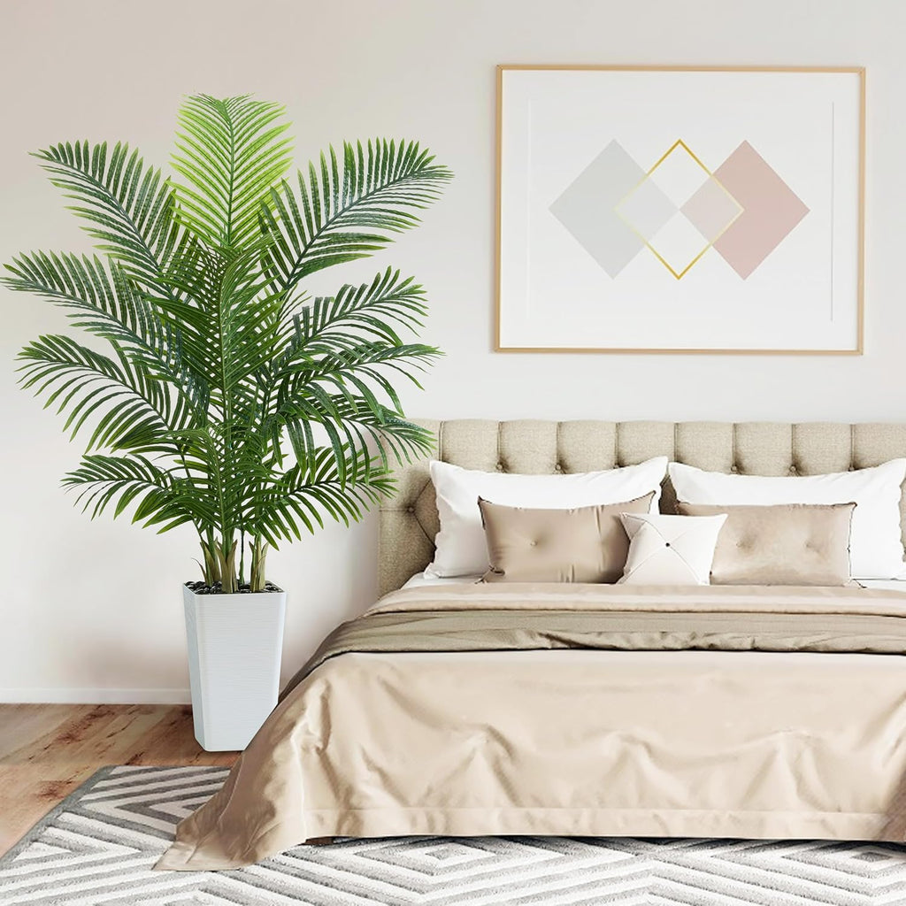 Artificial Palm Tree:5FT Tall Fake Areca Palm Plant (White Planter)