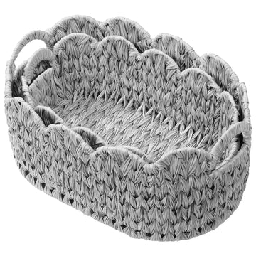 Set of 2 Scalloped Baskets, Small Wicker Baskets for Gifts, Grey