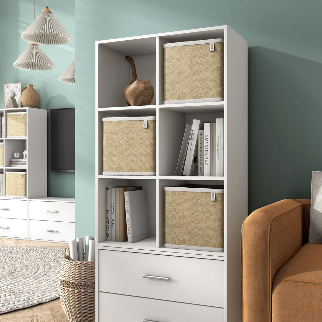 Apexa 6-Cube Storage Organizer Shelves, Stackable Wood Bookcase Fits Cubby Bins for Organization, Dorm Teen Room