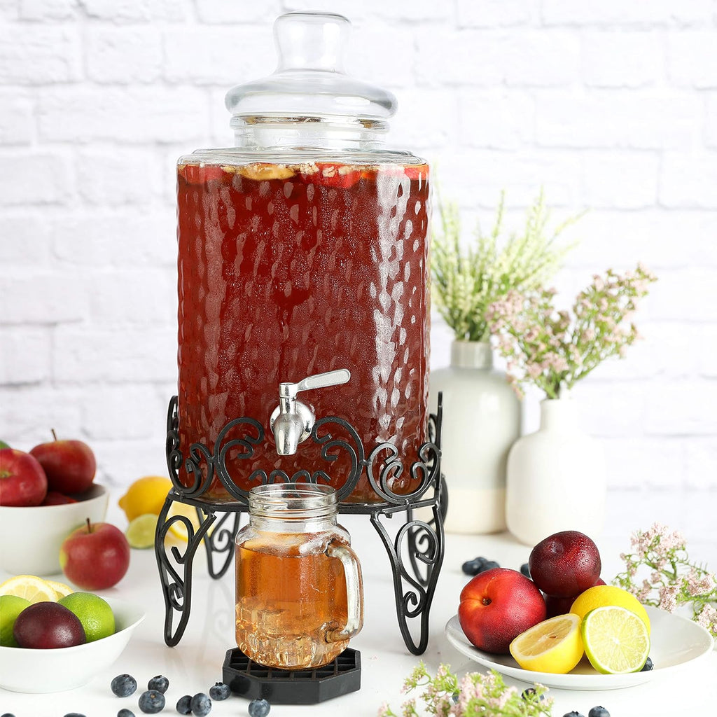 2.5 Gallon with Stand & Stainless Steel Spigot - Large Mason Jar Drink Dispenser for Sun Tea, Kombucha, Iced Tea