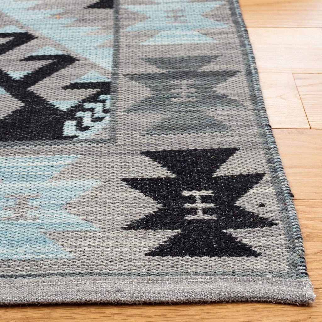 Kilim Collection Area Rug, Grey & Black, Handmade Tribal Southwestern Boho Rustic Wool, Ideal for High