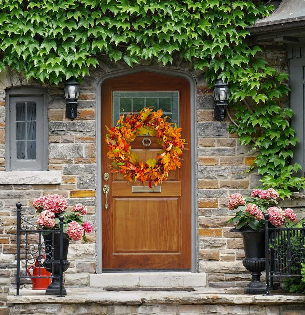 24 Inch Fall Wreaths for Front Door, Autumn Harvest Wreath with Sunflowers