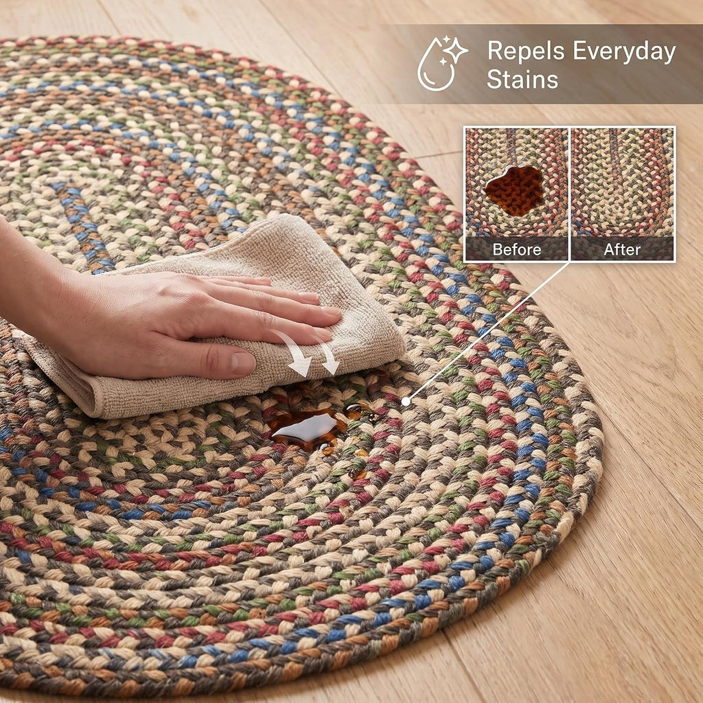 Roxbury American Made Braided Rug for Indoor Outdoor Spaces, Dk. Taupe/Natural Multi, 2' X 3' Oval