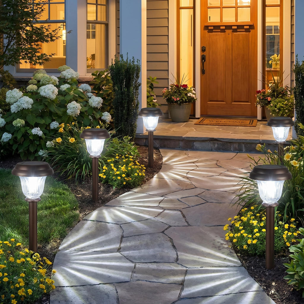8 Pack Solar Lights Outdoor Pathway, Stainless Steel Glass Solar Garden Lights, Auto On/Off Long-Lasting Waterproof