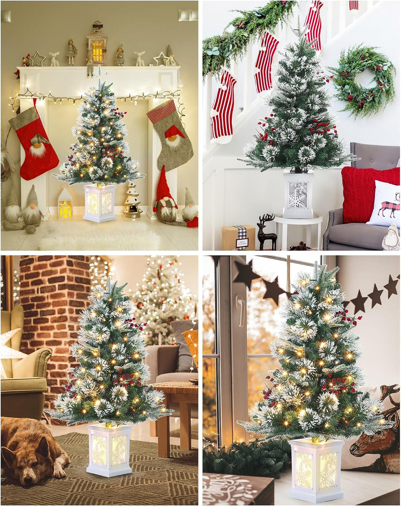3ft Prelit Snow Flocked Christmas Tree with Light Up Snowflake Box Base