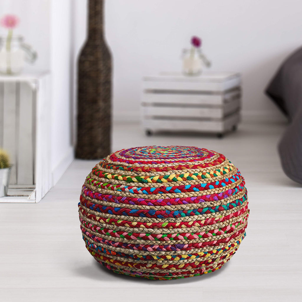 LR Home Resources Boho Beauty Braided Pouf Ottoman, 14" x 20", Multicolor