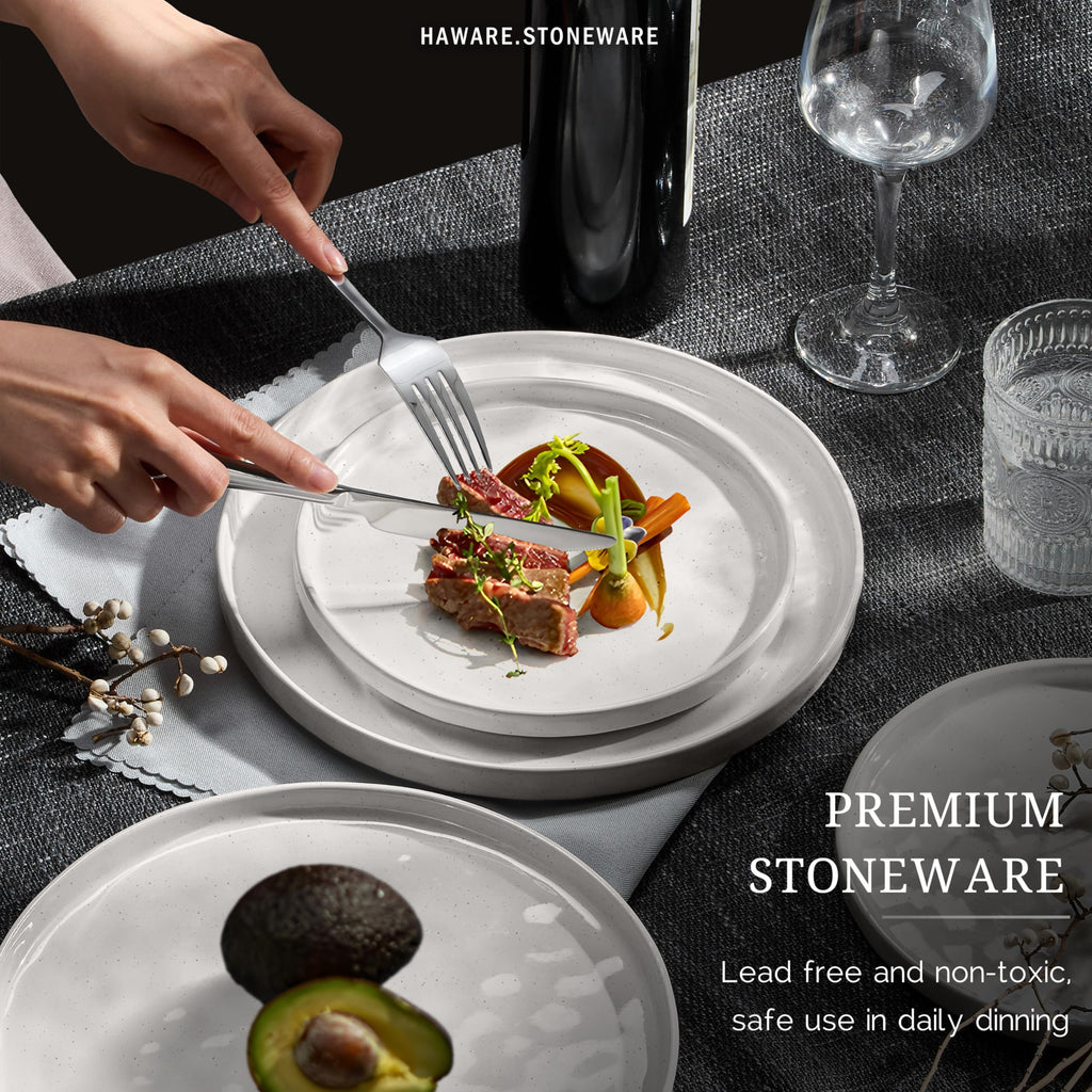 Dinnerware Sets, 12-Piece Plates and Bowls Set, Speckled White