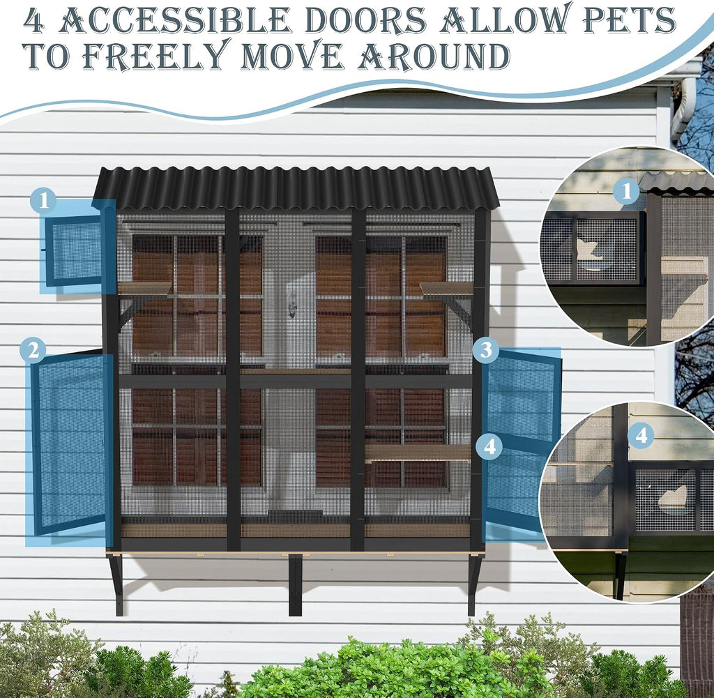 Large Catio Cat Window Box, Outdoor Cats Window Perch Enclosure