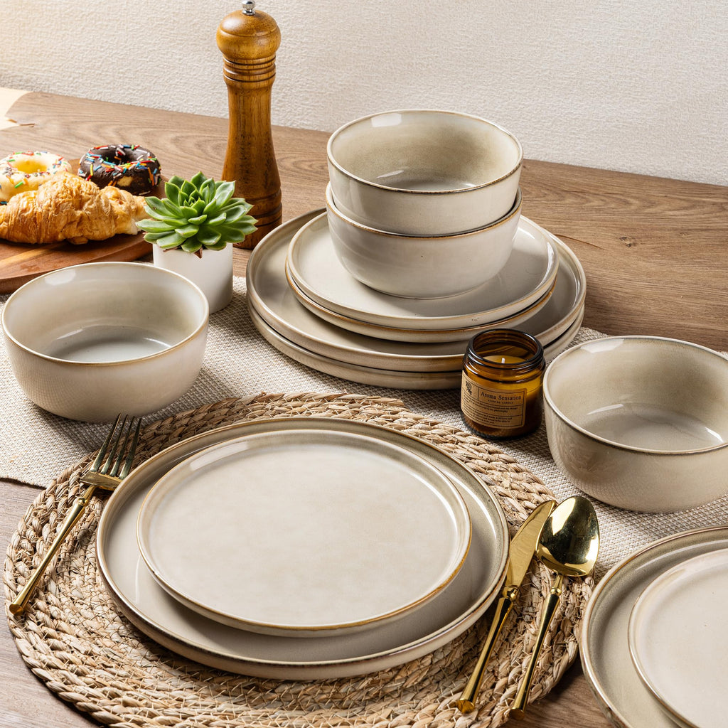 Stoneware Dinnerware Sets for 4, 12 Piece Plates and Bowls Sets