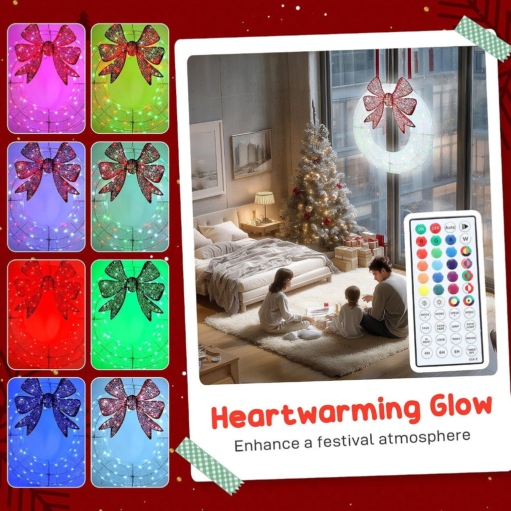 36 Inch Lighted Christmas Wreath Decoration Dual Color LED Light | Metal Wreath, 44 Lighting Modes, Daily Timer