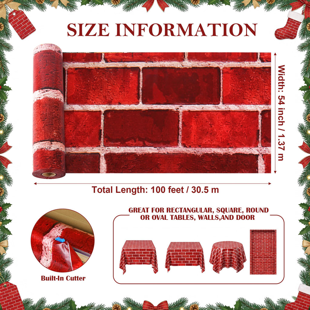 X 54IN Christmas Red Brick Tablecloth Roll with Slide Cutter Box
