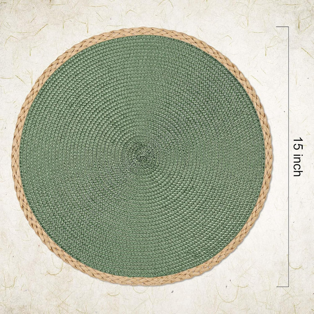 Round Placemats, Woven Table Mats, Thin Edge, Green - Set of 6