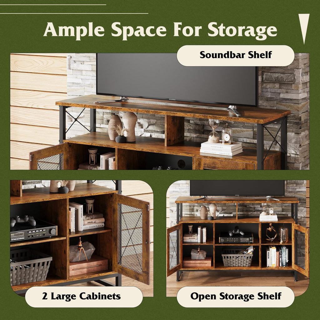 TV Stand 55 inch TV, Tall Entertainment Center with Storage, Farmhouse Industrial TV Console Living Room, Rustic Brown