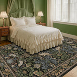 8x10 Washable Floral Area Rug, Low Pile Non-Slip Nature Design Carpet Dark Green Brown