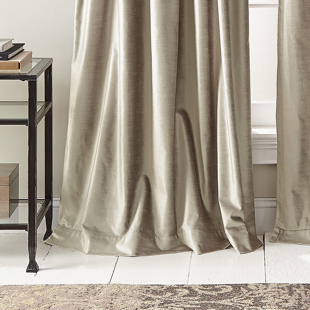 Modern Knotted Velvet Lined Curtain Panel Pair, 84", Champagne