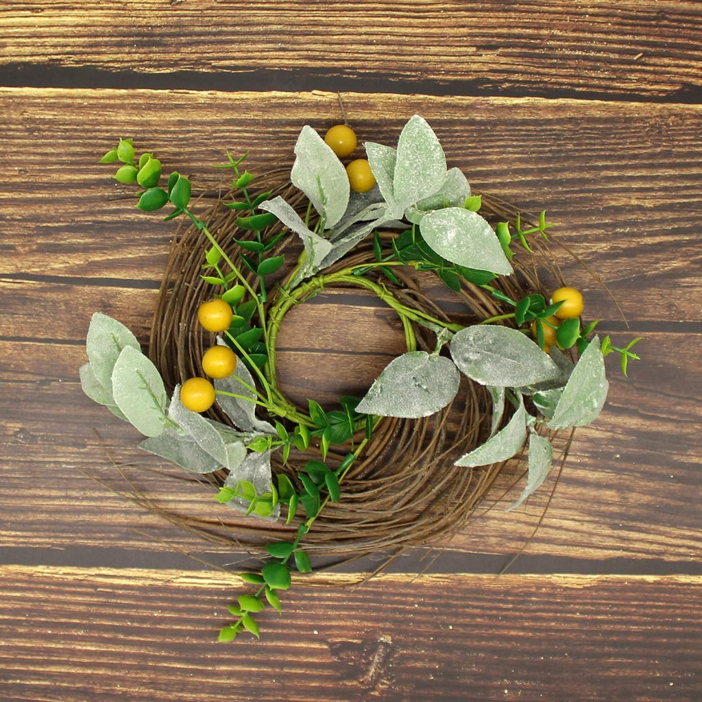 Rustic Country Artificial Lambs Ear/Boxwood and Twig Wreath, Year Round Full Green Wreath or Outdoor Display, 9-Inch