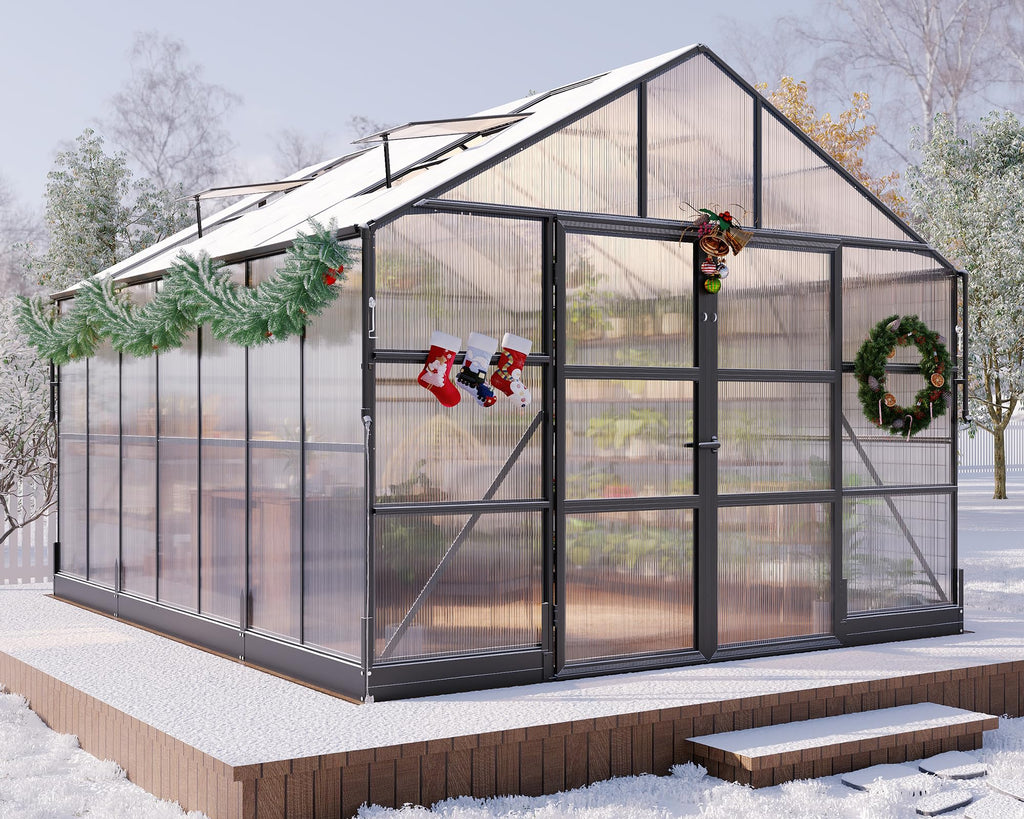 10x12x8.4 FT Polycarbonate Greenhouse with 4 Vent Windows