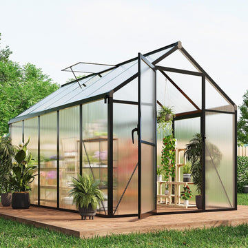 6X10 FT Polycarbonate Greenhouse Sunroom, Black | Outdoor Greenhouse for Vegetables Herbs Flowers, Lockable Door &