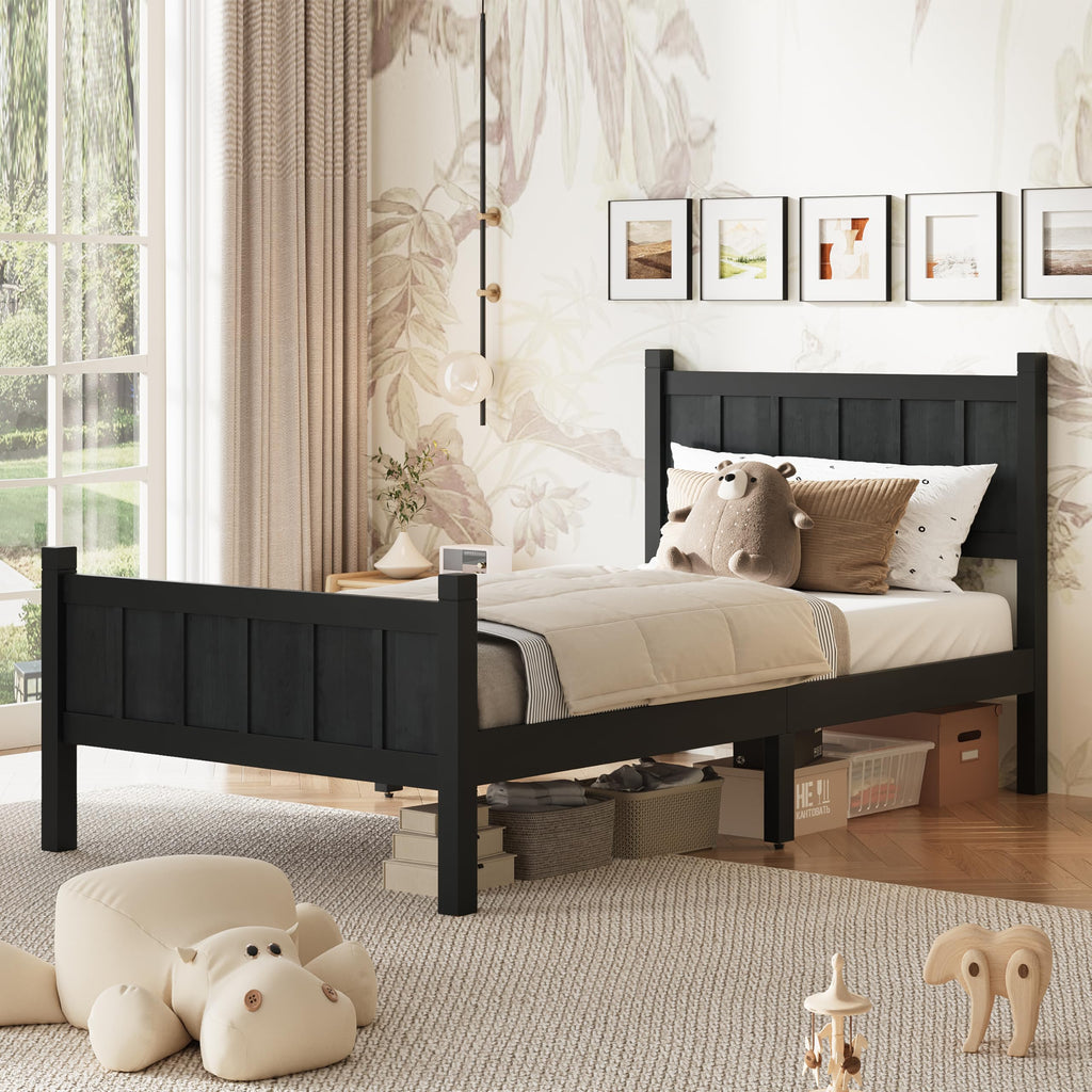 Bed Frame with Panel Headboard & Footboard, Farmhouse Style