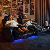 MCombo Dual Motors Leather Recliner with Power Headrest, Home Theater Seating with Armrest Storage HTS422 (Blue)