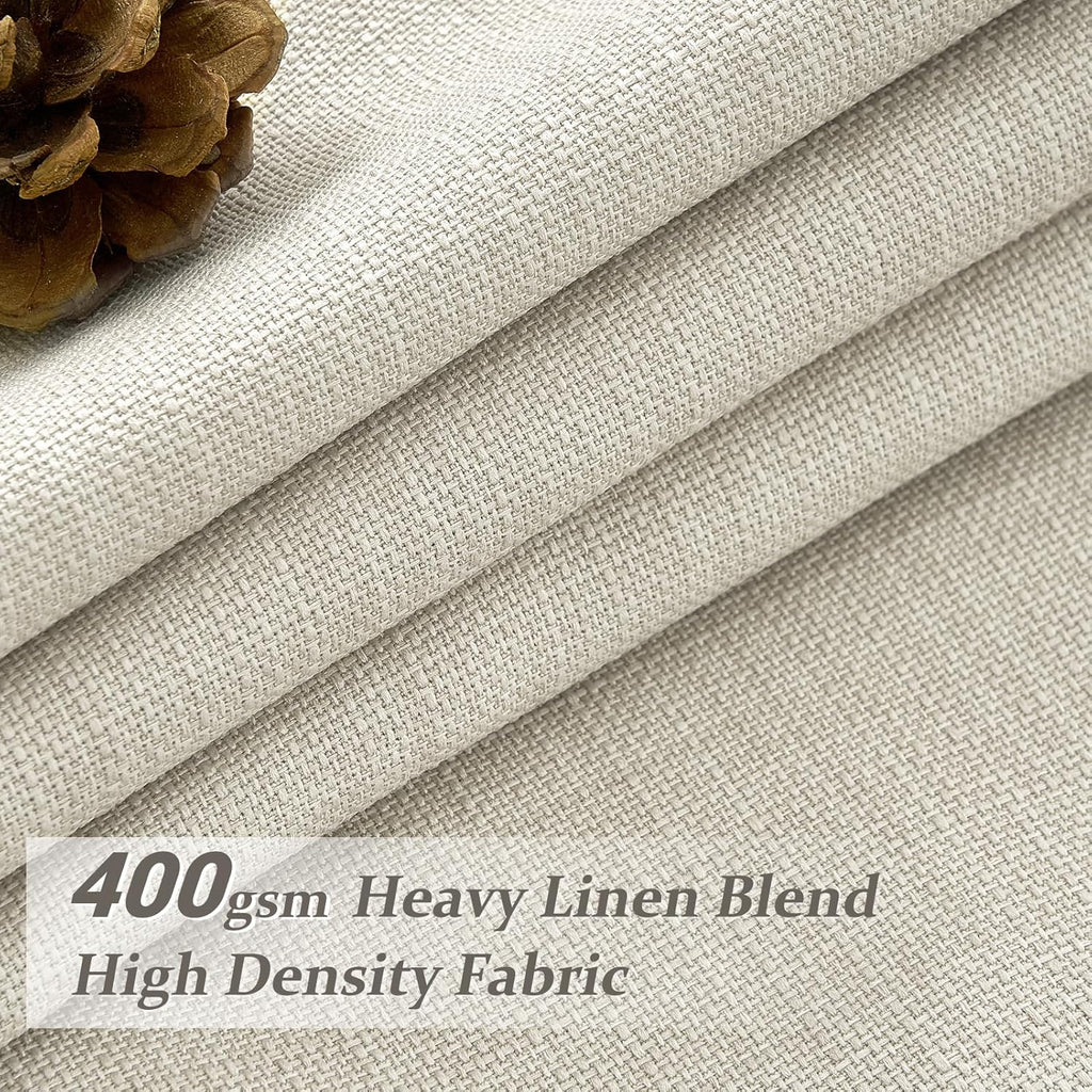 Thick Linen Sand Beige Black Out Curtains 96 Inch Long, Elegant Pinch Pleated Room Darkening Cream Curtain & Drapes
