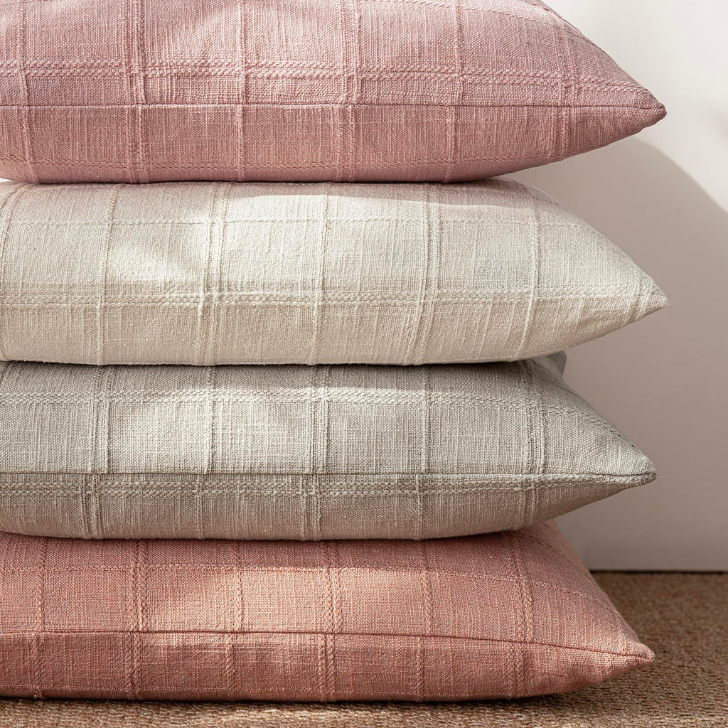 Boho Linen Check Decorative Throw Pillow Covers 22×22 Coral Pink