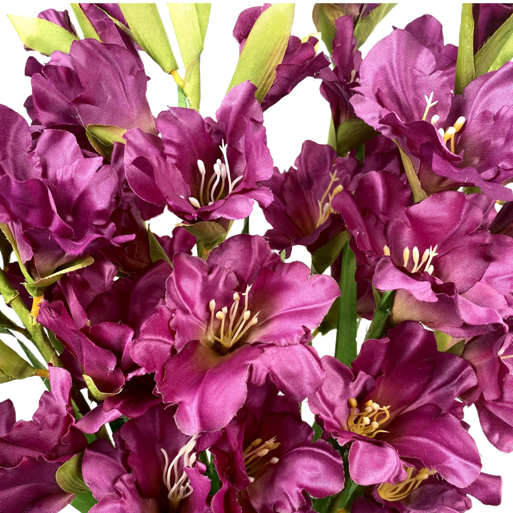 Pack of 6 - Gladiolus Flowers Artificial Orchid Plants Long Silk Flower Stems Vase Table Kitchen Home Garden Party