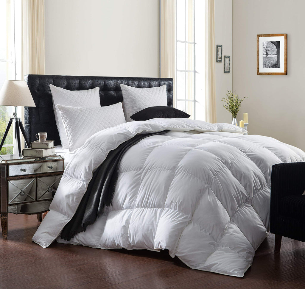 Luxurious 1200 Thread Count Goose Down Fiber Comforter Duvet Insert, Twin Size - 100% Egyptian Cotton Cover