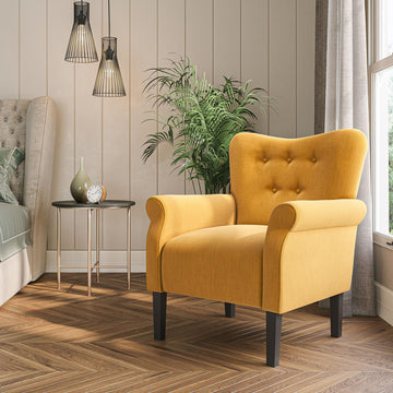 Modern Accent Chair, High Back Armchair, Upholstered Wingback Side Chair, Padded Single Sofa with Wooden Legs