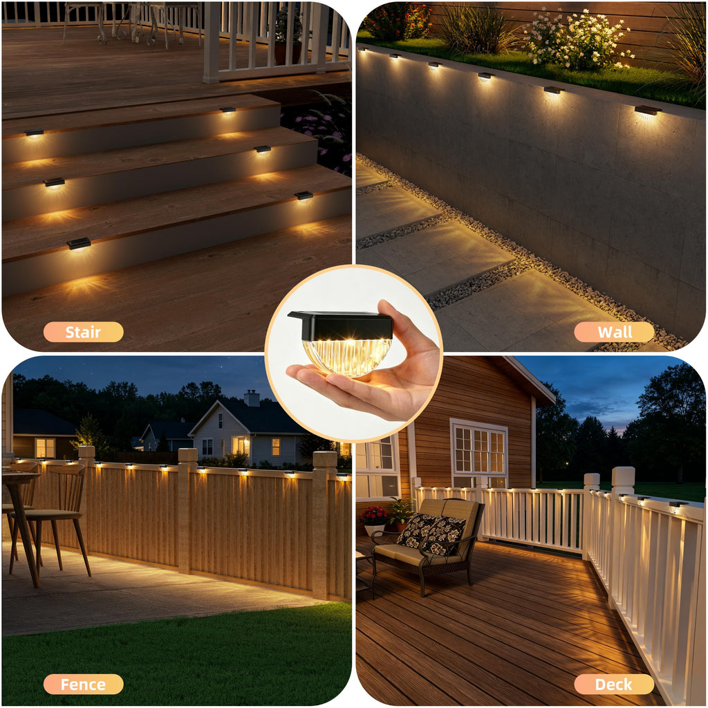 24 Pack Solar Deck Lights Outdoor, Warm White LED Solar Step Lights for Outside, Waterproof Fence Light, Deck