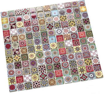 Retro Boho Mandala Glass Mosaic Tiles, 12x12 Backsplash, 10 Sheets