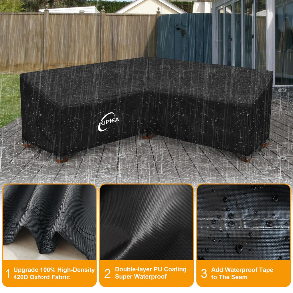Patio V-Shaped Sectional Sofa Cover, 420D Heavy-Duty Oxford Fabric Outdoor Sectional Cover with 6 Windproof Buckles