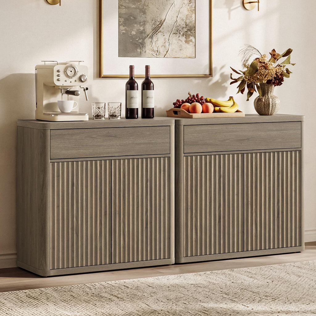 Buffet Cabinet with Storage - Accent Fluted Storage Cabinet with 2 Doors & 1 Drawer 34.6" Wide Modern Sideboard