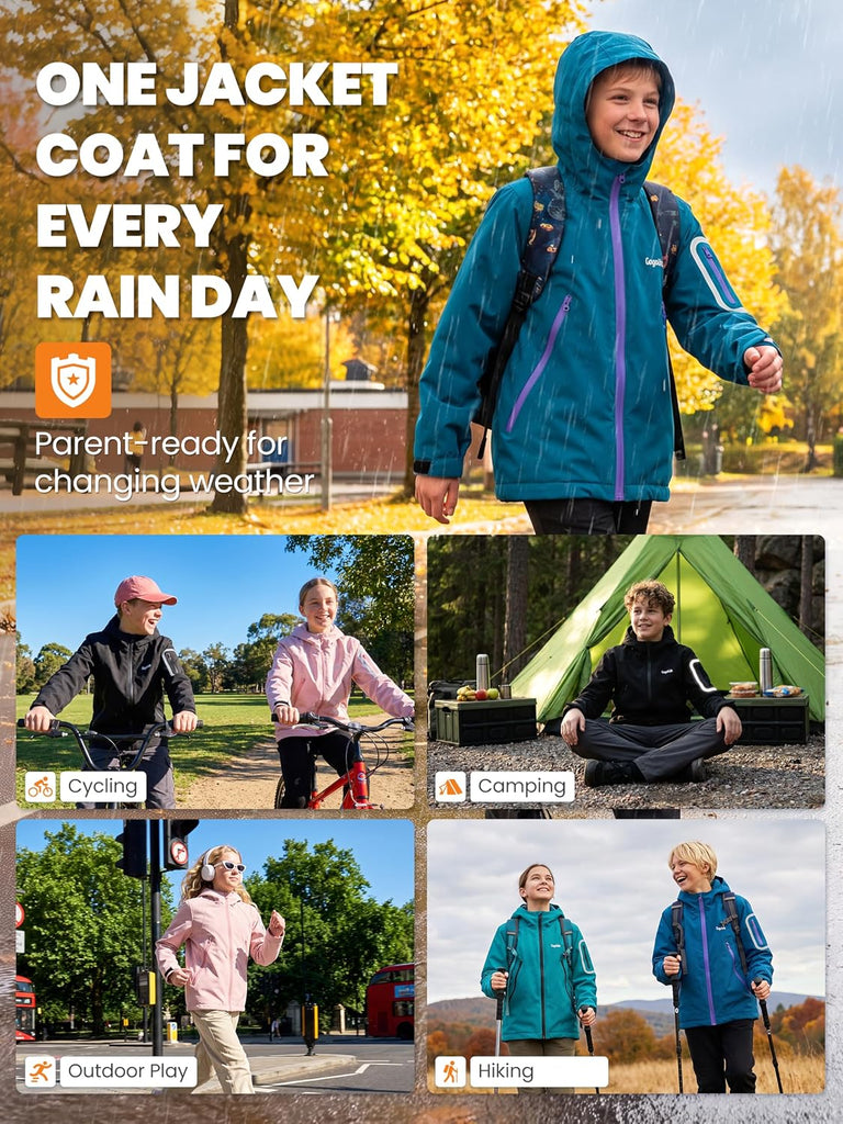 Boys & Girls Waterproof Rain Jacket Fleece Lined Raincoat