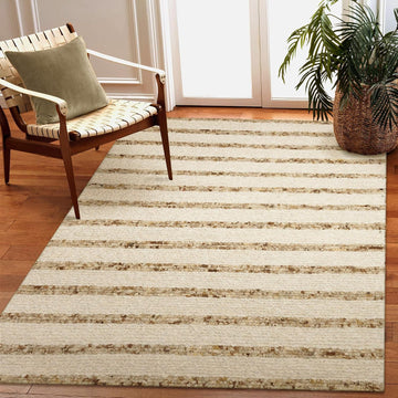 Lhasa Indoor Hand Woven Wool Thick Area Rug - Transitional Stripe Global Multicolor (Stripe Neutral) (3'6" x 5'6")