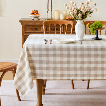 Gingham Tablecloth Rectangle, 60" x 75", Beige