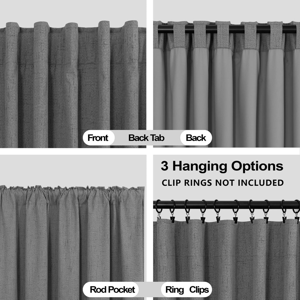 108 Inch Long Soundproof Blackout Curtains 9FT 9 FT Dark Grey Linen Black Out Pleated Sound Proof Curtains for Movie