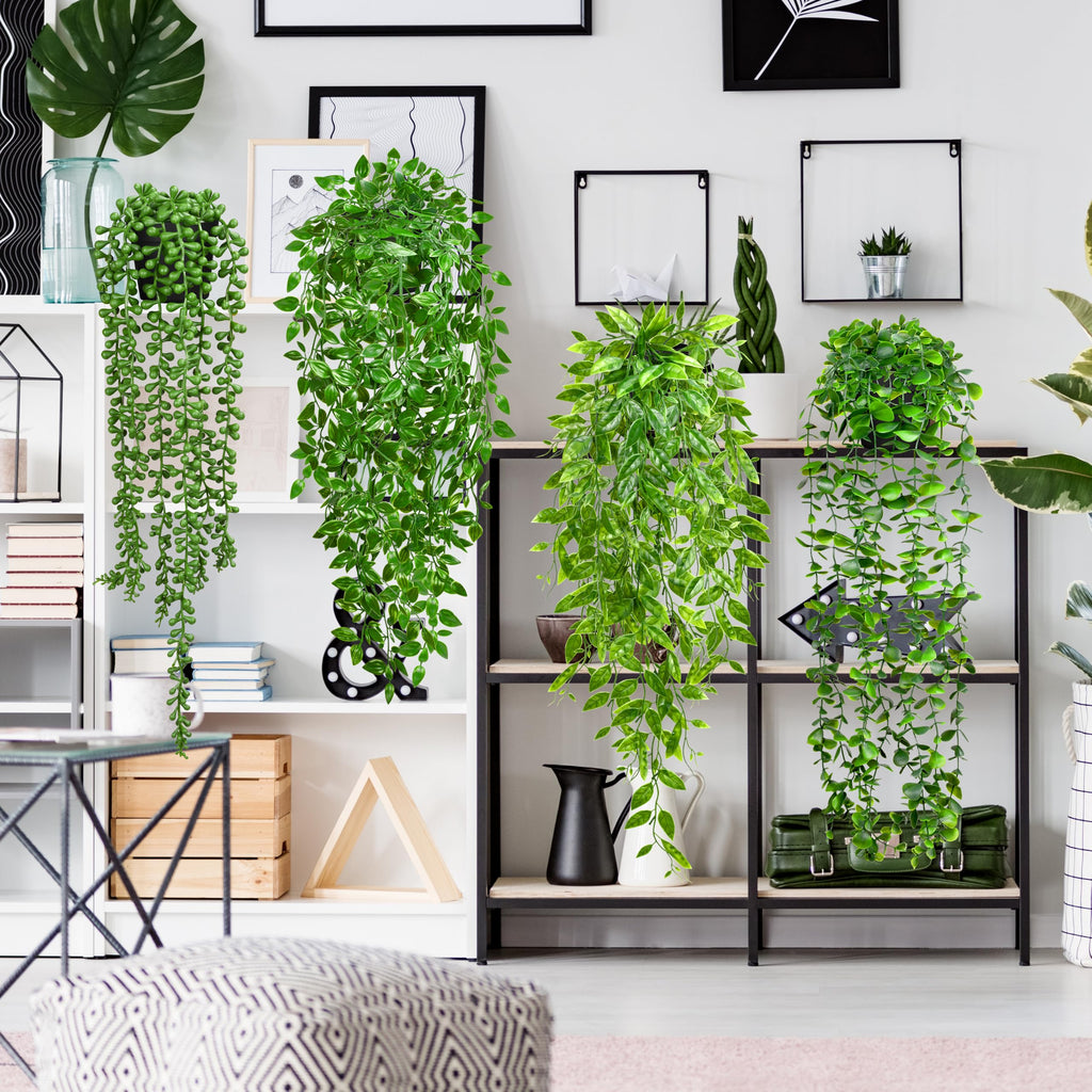 4Pcs Artificial Hanging Plants with Cascading Faux Vines