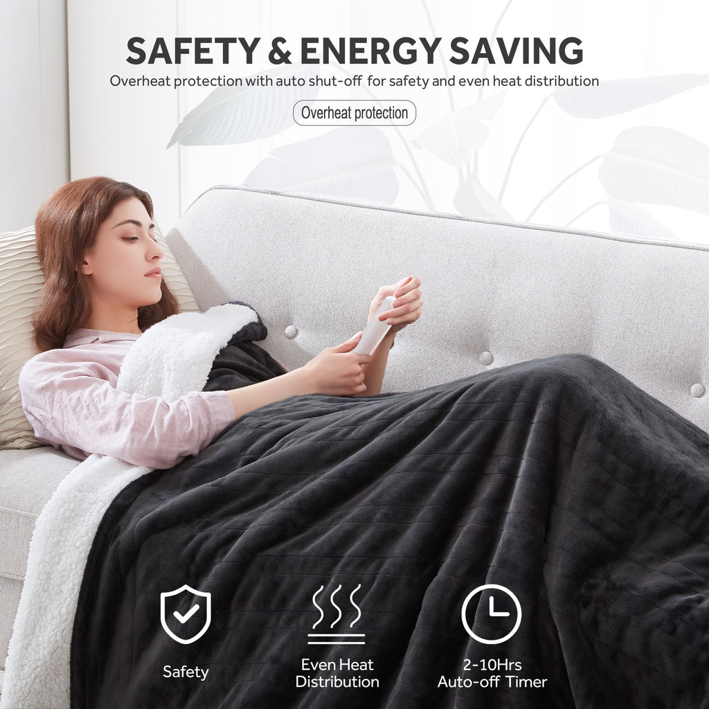 Heated Blanket Electric King Blanket for Couch 100"x90" Grey