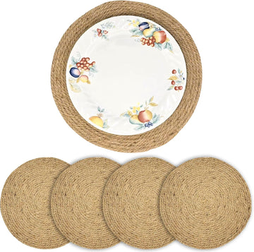11.8 Inch Round Jute Placemats - Boho Rustic Woven Table Mats, Heat Resistant & Easy to Clean, Handwoven - Set of 6